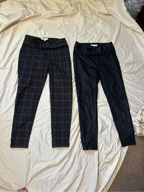 LOFT Black Plaid and Black Textured Leggings (Pair)